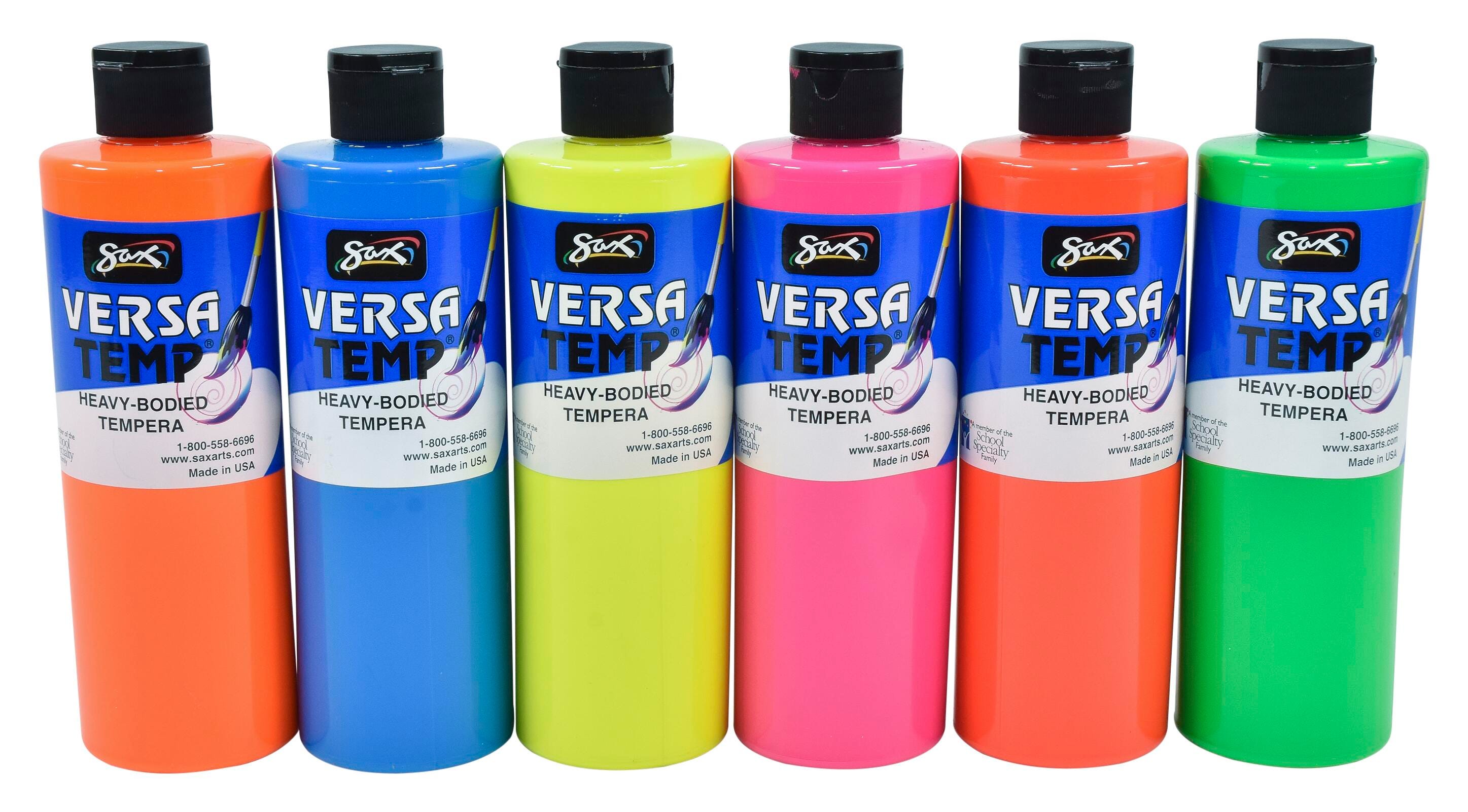 Sax Versatemp Heavy-Bodied Tempera Paint, 1 Pint Bottles, Assorted Fluorescent Neon Colors, Set of 6 1440727